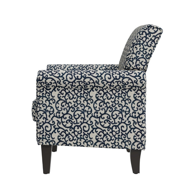 English Elm Barnet Traditional Accent Armchair with Vine Upholstery Nailhead Trim Solid Wood Legs B127P495066