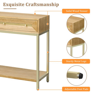 English Elm Trexm Retro Modern Console Table Two Drawers Geometric Matte Black Gold Entryway N715P227910N