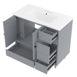 English Elm 36" Freestanding Bathroom Vanity Solid Wood Cabinet Ceramic Basin Four Drawers White W1580P382509