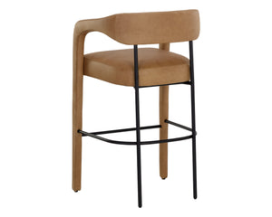 Sunpan Mavia Barstool - Modern Top Grain Leather with Matte Black Powder-Coated Frame for Stylish Dining