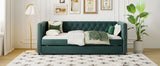 English Elm Twin Size Tufted Upholstered Daybed With Trundle, Velvet Sofabed With Rivet Design, No Box-Spring Needed,Green