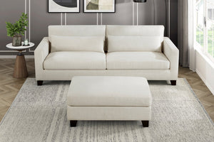 English Elm Ivory Upholstered Ottoman Bench 40.5"x30"x18" Modern Accent Seat with Solid Wood Legs, Plush Cushion B011P287482