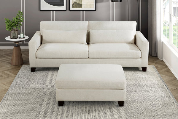 English Elm Ivory Upholstered Ottoman Bench 40.5"x30"x18" Modern Accent Seat with Solid Wood Legs, Plush Cushion B011P287482