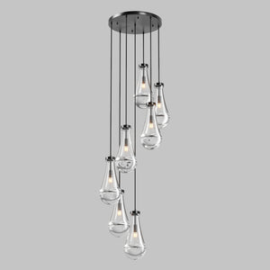 English Elm 7 Modern 7-Light Raindrop Chandelier with Adjustable Hanging Rope, Brushed Glass Shades for Dining Black W1340P316386