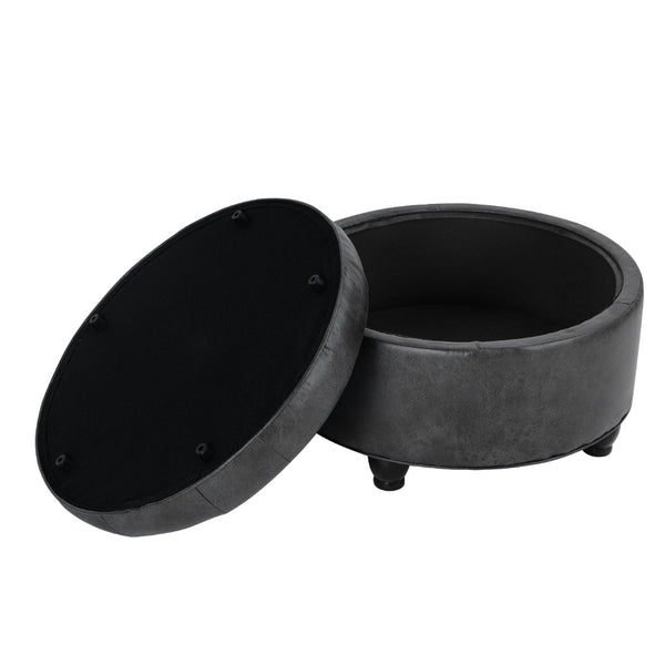 English Elm Gery Round Tufted Storage Ottoman Faux Leather Lift Top Living Room Footrest Black+ Gray B056P416974