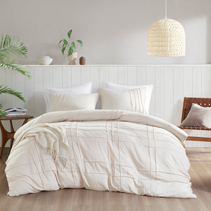 JLA Home Comfort Spaces - Soft Soft Washed Pleated Duvet Cover Set with OEKO-TEX, Ultra-Soft Microfiber, Breathable All-Season Comfort Neutral AM12-0038