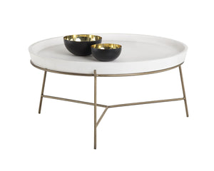 Sunpan REMY Coffee Table - Modern Industrial Design with Antique Brass Frame and White Concrete Top 103331