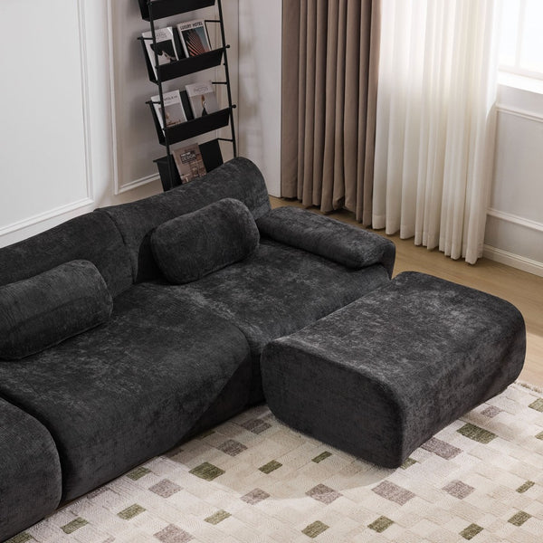 English Elm Modular Chenille Deep Seat Sectional Sofa with Bamboo Frame for Living Room Lounge Black W1829S00071