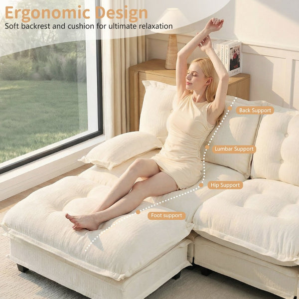 English Elm 138" Chenille Modular Cloud Sectional with Ottoman Deep Seat Lounge Sofa for Apartments W714S01683