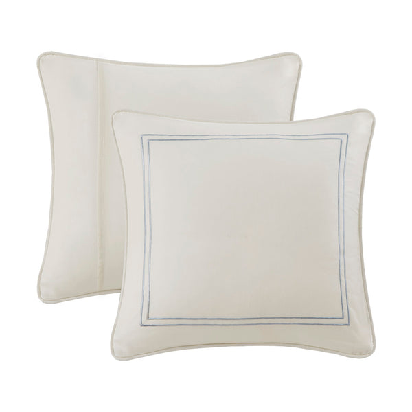 JLA Home Harbor House Blue - Cotton Harbor House Chelsea Euro Sham in Ivory Paisley with Blue & Khaki Embroidered Satin-Stitch Border HH11-496