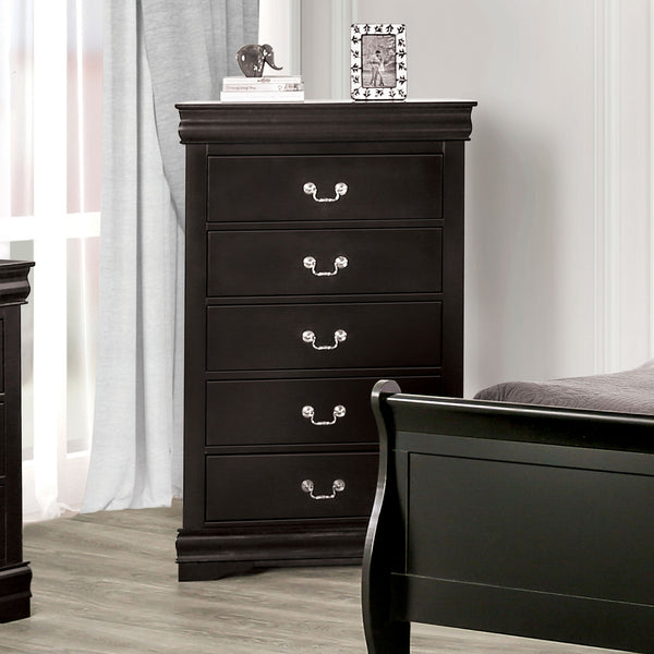 English Elm Dark Transitional 5-Drawer Chest in Rich Finish with Nickel Oval Knobs Durable Wood Blend Craftsmanship Black 33 L x 18 W x 52 H B2741P372714