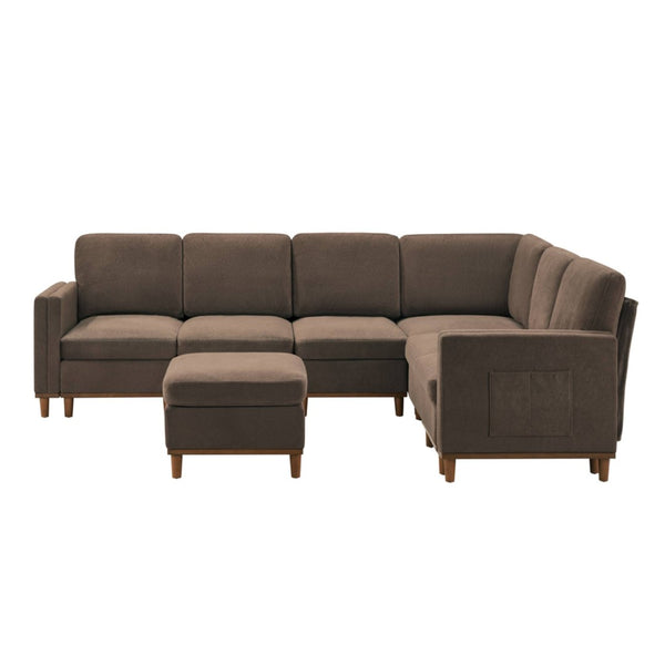 English Elm Modern Modular Sectional Sofa Plush Fabric Upholstery Reconfigurable Living Room Seating Brown W2085S00112