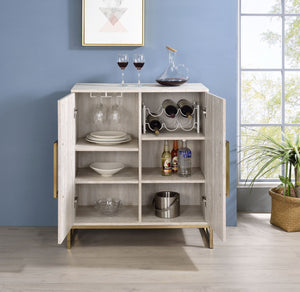 English Elm Steve Silver - Larkin Faux Marble Wine Cabinet in Pearl Silver with Stemware Racks, Bottle Storage & Easy-Open Doors B081P157072
