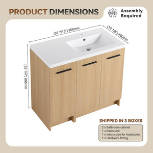 English Elm 36" Floating Bathroom Vanity Light Oak Modular Cabinet with Gel Coat Integrated Sink W3450S00106
