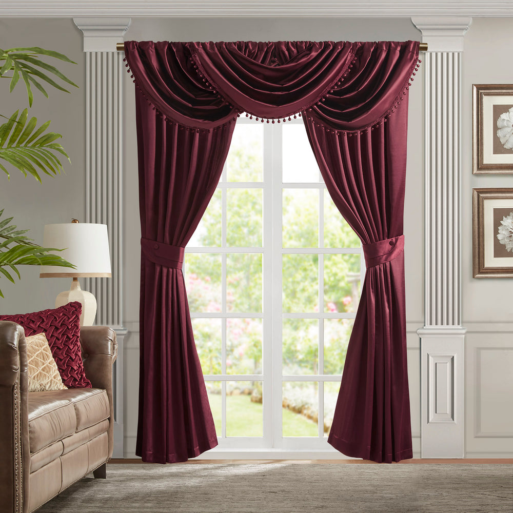 JLA Home Croscill Classics - Pleat Avignon Satin Curtain Panel with Tieback — Vintage Silk-Like Luster, Box Pleat Elegance for Formal Rooms Burgundy CCL40-0048