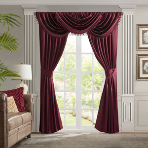 JLA Home Croscill Classics - Pleat Avignon Satin Curtain Panel with Tieback — Vintage Silk-Like Sheen, Box Pleat Elegance for Rooms Burgundy CCL40-0047