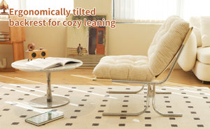 English Elm Modern Wingback Accent Chair Faux Leather Upholstery Chrome X Frame Living Room Cream W2105P440977