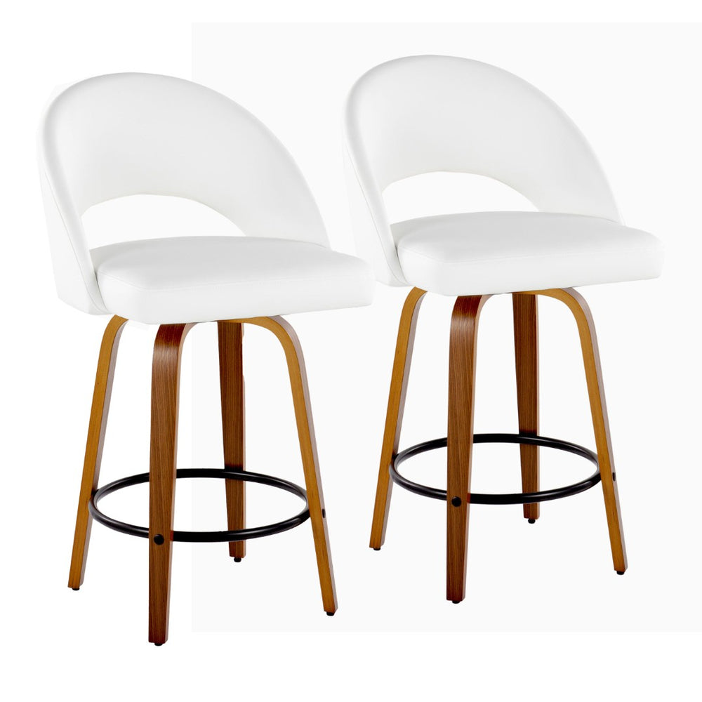 English Elm Fixed-height Swivel Counterstools Faux Leather Padded Seat Chrome Footrest Set of 2 White B202S01845