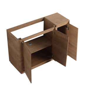 English Elm 48" Floating Bathroom Vanity Dual Ceramic Vessel Sinks Oak Finish Soft Close Doors W999S00512