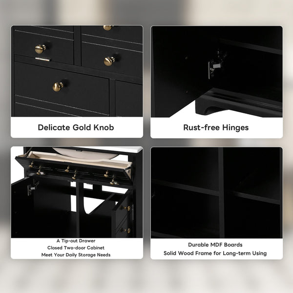 English Elm 24" Modern Bathroom Vanity with Ceramic Sink, Gold Handles, Tip-Out Drawer & Dual Soft-Close Doors N710P276692B