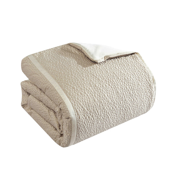 English Elm Rings King 8-Piece Reversible Gold Comforter Set – Oversized Matte Satin, Circle Quilting, Washable B340P341961