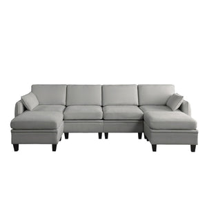 English Elm 102 Inch Linen Modular Sectional Sofa with Hidden Storage and Cloud Cushion Comfort Gray W1099S00215