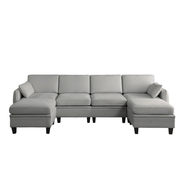 English Elm 102 Inch Linen Modular Sectional Sofa with Hidden Storage and Cloud Cushion Comfort Gray W1099S00215
