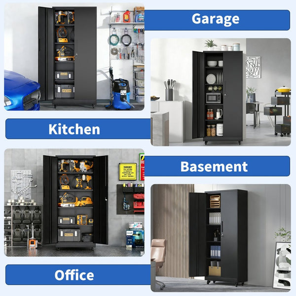 English Elm Metal Lockable Steel Cabinet Two Adjustable Shelves Garage Office Utility Storage T2398P442668