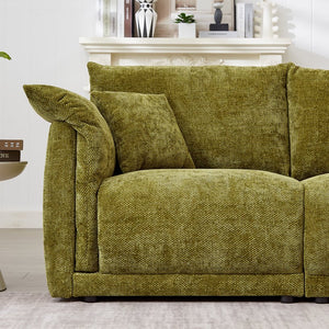 English Elm 98.5" 3-seater sofa with upholstered armrests and plush cushions, modern linen sofa with high weight capacity Green W1193S00142