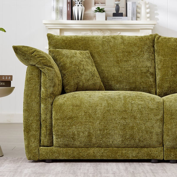 English Elm 98.5" 3-seater sofa with upholstered armrests and plush cushions, modern linen sofa with high weight capacity Green W1193S00142