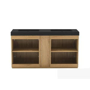 English Elm Emilia 60 Inch Freestanding Oak Vanity with Ceramic Sink and Soft Close Drawers Light Oak W1865S00209