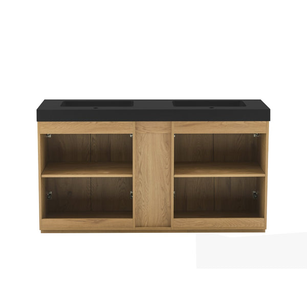 English Elm Emilia 60 Inch Freestanding Oak Vanity with Ceramic Sink and Soft Close Drawers Light Oak W1865S00209