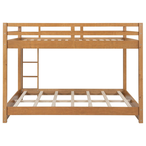 English Elm Wood Queen Size Bunk Bed With Ladder - Sturdy Pine Frame, Space-Saving Design For Shared Rooms N7090004007D-GIGA
