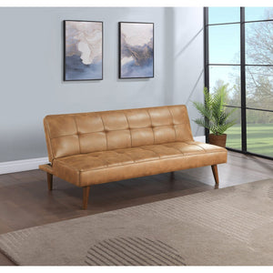 English Elm Ralston Upholstered Convertible Sofa Bed with Retro Angled Wood Legs, Leatherette Comfort & Springs Brown B062P353264