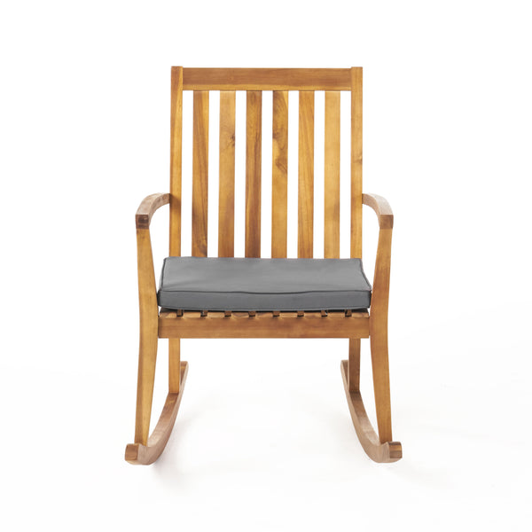English Elm Christopher Knight Home® - MONTROSE Rocking Chair with Acacia Wood Frame and Water-Resistant Cushion for Cozy Outdoor Relaxation Teak 39.5 L x 28.25 W x 7 H 62389.00