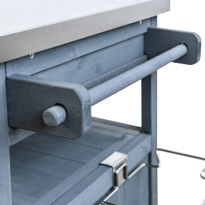 English Elm K&K 40.5" Outdoor Grill Cart with 201 Stainless Top, Solid Fir Storage, Drop Leaf & Lockable Wheels Blue+Grey N707P228272G