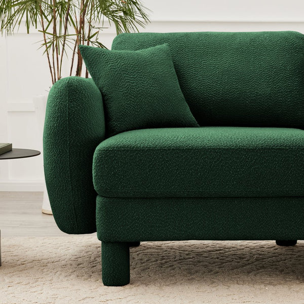 English Elm Boucle 3-Seater Plush Sofa With Elegant Shell Armrests And Wrapped Cylindrical Legs In Green W3041S00308