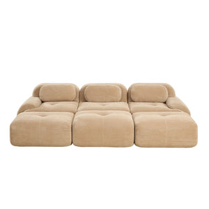English Elm Three-seat Modular Corduroy Sectional Sofa with Ottomans for Living and Media Rooms Camel W714S01242