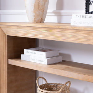 English Elm Rustic Farmhouse Console Table with Open Shelf Natural Wood Grain Entryway Accent W2729P270743