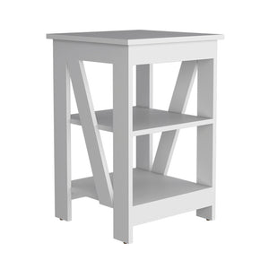 English Elm Side Rossville White Side Table with Dual Shelves for Living Room, Versatile Nightstand, Modern Engineered Wood Finish B092P191181