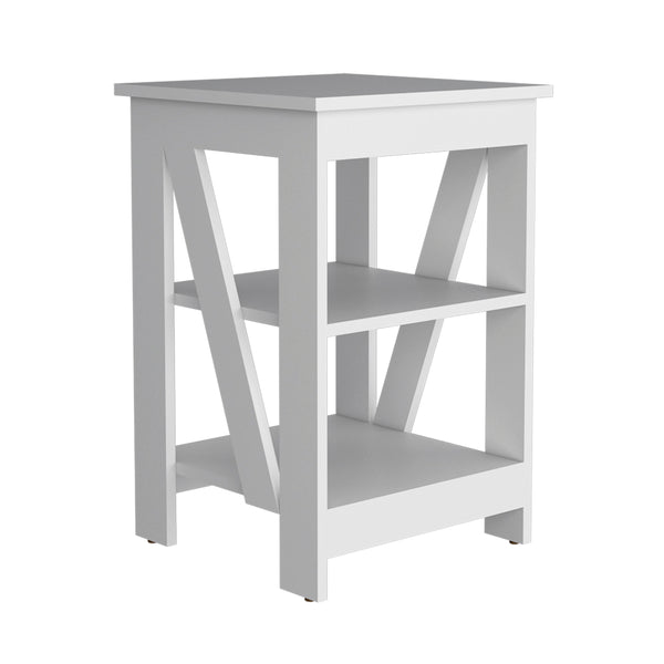 English Elm Side Rossville White Side Table with Dual Shelves for Living Room, Versatile Nightstand, Modern Engineered Wood Finish B092P191181