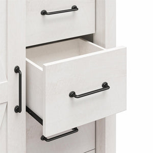 English Elm Alton Farmhouse Chest with Sliding Barn Door Five Drawers and Matte Black Hardware Oak B2733S00019