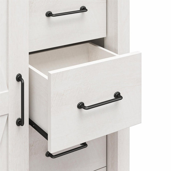 English Elm Alton Farmhouse Chest with Sliding Barn Door Five Drawers and Matte Black Hardware Oak B2733S00019
