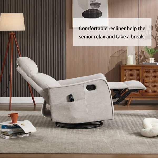 English Elm Blue Fabric Swivel Rocker Recliner with Massage Heat Nodes for Living Room Comfort Light Gray W1803P321838