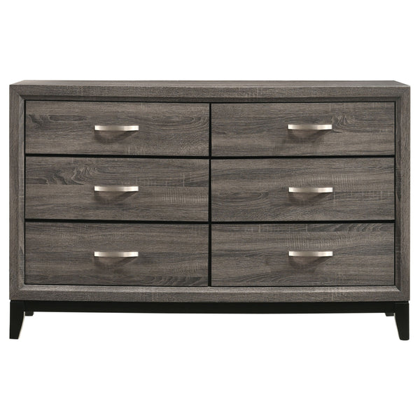 English Elm Carina 4-Piece Eastern King Bedroom Set With Grey Oak Finish & Black Accents For Modern Elegance B062S00902