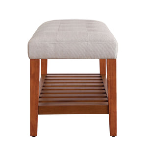 English Elm Fabric Upholstered Bench with Tufted Padded Seat, Open Lower Shelf, Tapered Wood Legs, 43"L Light Gray,Oak B016P311079