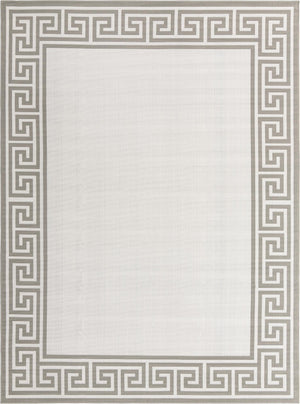 Unique Loom Outdoor Coastal Caye Machine Made Border Rug Ivory, Gray 9' 0" x 12' 2"