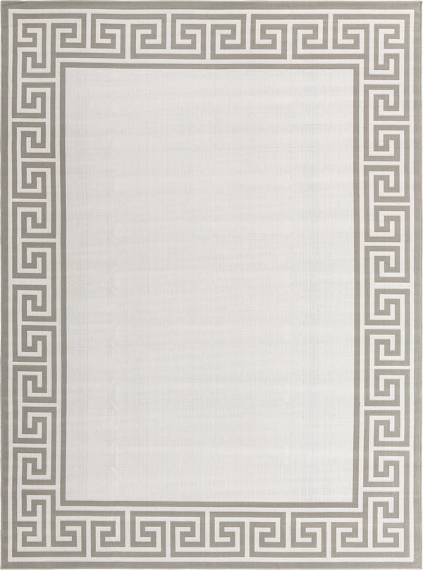 Unique Loom Outdoor Coastal Caye Machine Made Border Rug Ivory, Gray 9' 0" x 12' 2"