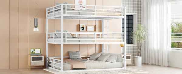 English Elm Queen Metal Triple Bunk Bed - Stylish Queen Over Queen Over Queen Design, Heavy-Duty, Safe & Quiet W1580S00167-GIGA