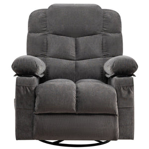 English Elm Oversized Swivel Recliner with Massage Heating Linen Upholstery and Usb Port Gray W1521P411670